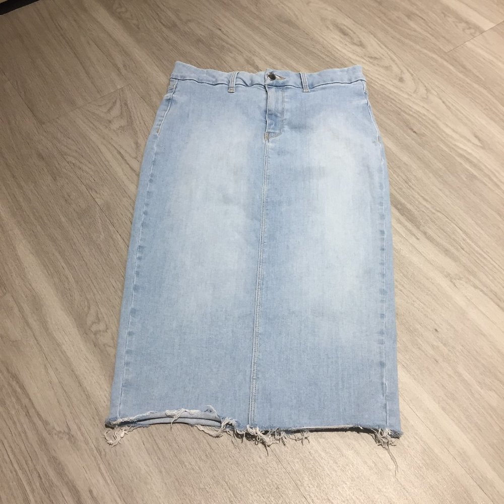 River Island Denim Skirt With Frayed Hem